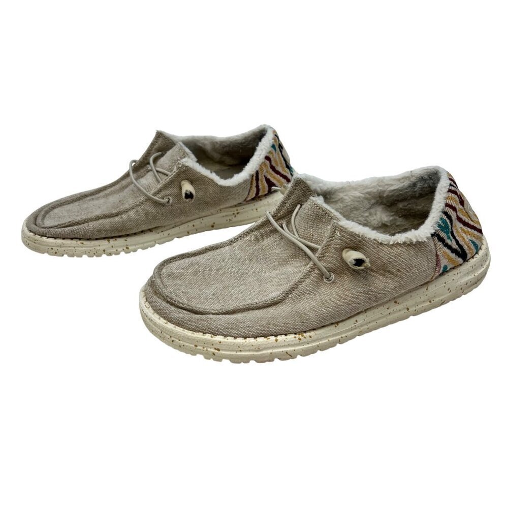 Hey Dude Wendy Wool Lined Loafers Womens Size 9 Beige/Multi Comfy